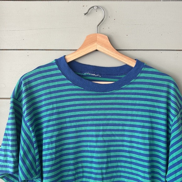 Vintage Blue & Green Striped Tee – Presumed Size Large - Picture 2 of 3